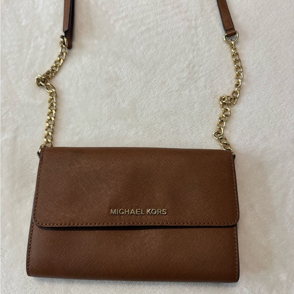 Michael Kors Tan Crossbody Bag with Gold Chain